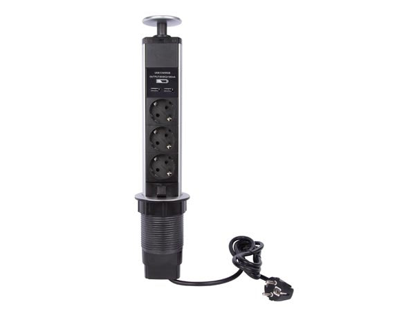 Perel Pop-Up Power Block mit 3 Steckdosen - 2 X Usb - geerdet