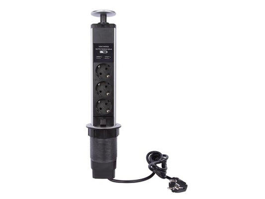 Perel Pop-Up Power Block mit 3 Steckdosen - 2 X Usb - geerdet