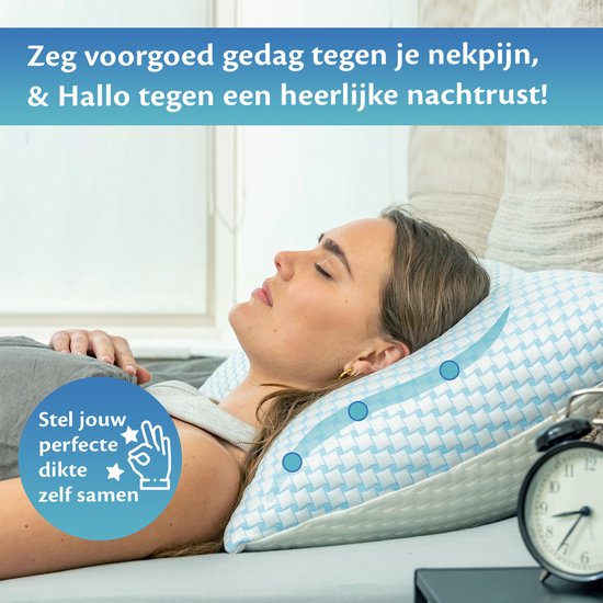 Ella Nackenstützkissen – Ergonomisch – Verstellbar – 50 x 70 cm – Orthopädisch – Weiß