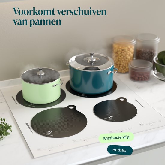Castagnola Induktionsschutz – Hitzebeständiger Topflappen bis 280 °C – Abdeckplatte für Kochfeld und Induktionskochfeld – Rutschfeste Topflappen-Unterlage – 4er-Set: 1 x 18 cm, 2 x 22 cm und 1 x 24 cm