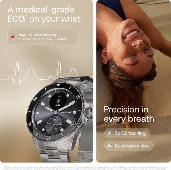 Withings ScanWatch Nova – 42 mm Hybrid-Smartwatch – EKG, Vorhofflimmern-Erkennung, SpO₂-Messung, Herzfrequenzmesser, Schlaf-Tracker, 24/7-Temperaturmessung, 35 Tage Akkulaufzeit, Saphirglas, wasserdicht bis 10 ATM