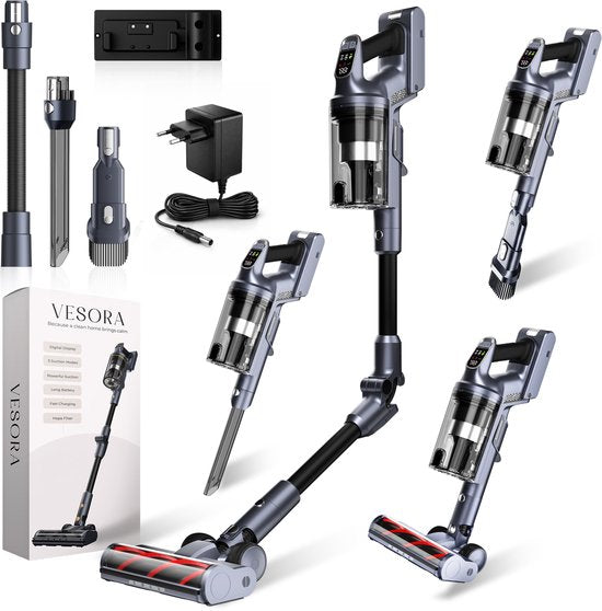 Vesora® Stabstaubsauger V1 kabellos und beutellos – Kabelloser Staubsauger – Kabelloser Handstaubsauger – Vacuum Cleaner – Handstaubsauger – Stabstaubsauger mit HEPA-Filter – Staubsauger für Haustiere – Beutelloser Staubsauger