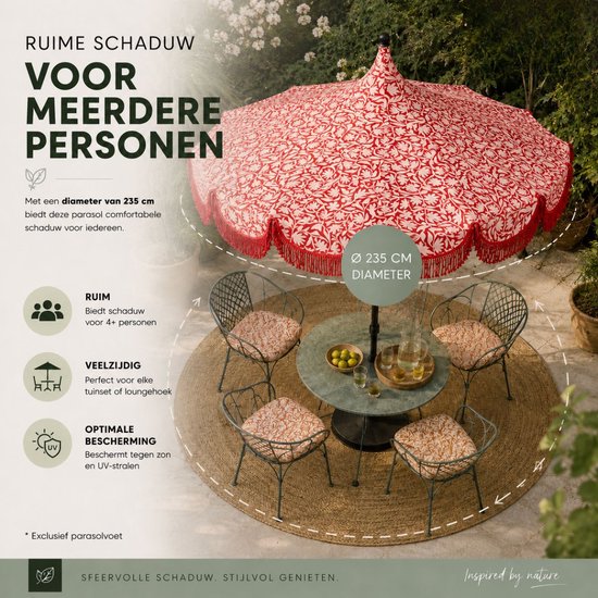 Mica Decorations Kelly Sonnenschirm mit Tragetasche – Stabsonnenschirm 238 x Ø 235 cm – Garten- oder Balkonsonnenschirm – Polyester, Stahl – Rot