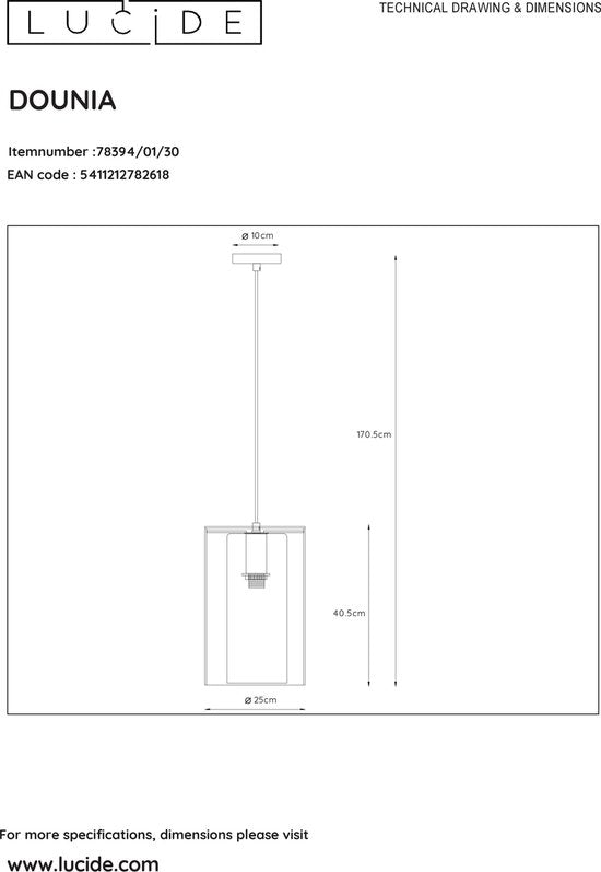 Lucide DOUNIA Hängeleuchte – Ø 25 cm – E27 – Schwarz