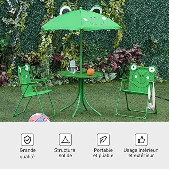 Gartenmöbel-Set für Kinder - 4-teiliges Frosch-Design mit rundem Tisch und Klappstühlen
