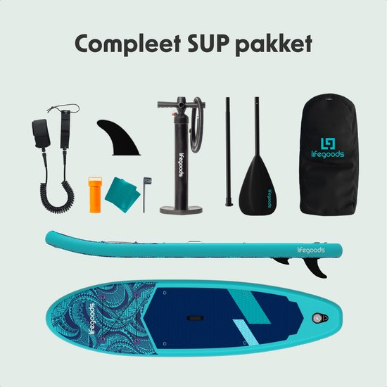 LifeGoods SUP Board All-round Compact - 100 KG Belastbarkeit - 300 x 76 cm - Aufblasbar - SUP-Komplettpaket - Blau