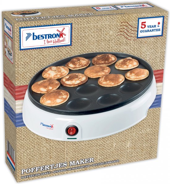 Bestron Poffertjes-Pfanne – APFM700W – 800 W – Poffertjes-Gerät – elektrisch – weiß – 5 Jahre Garantie