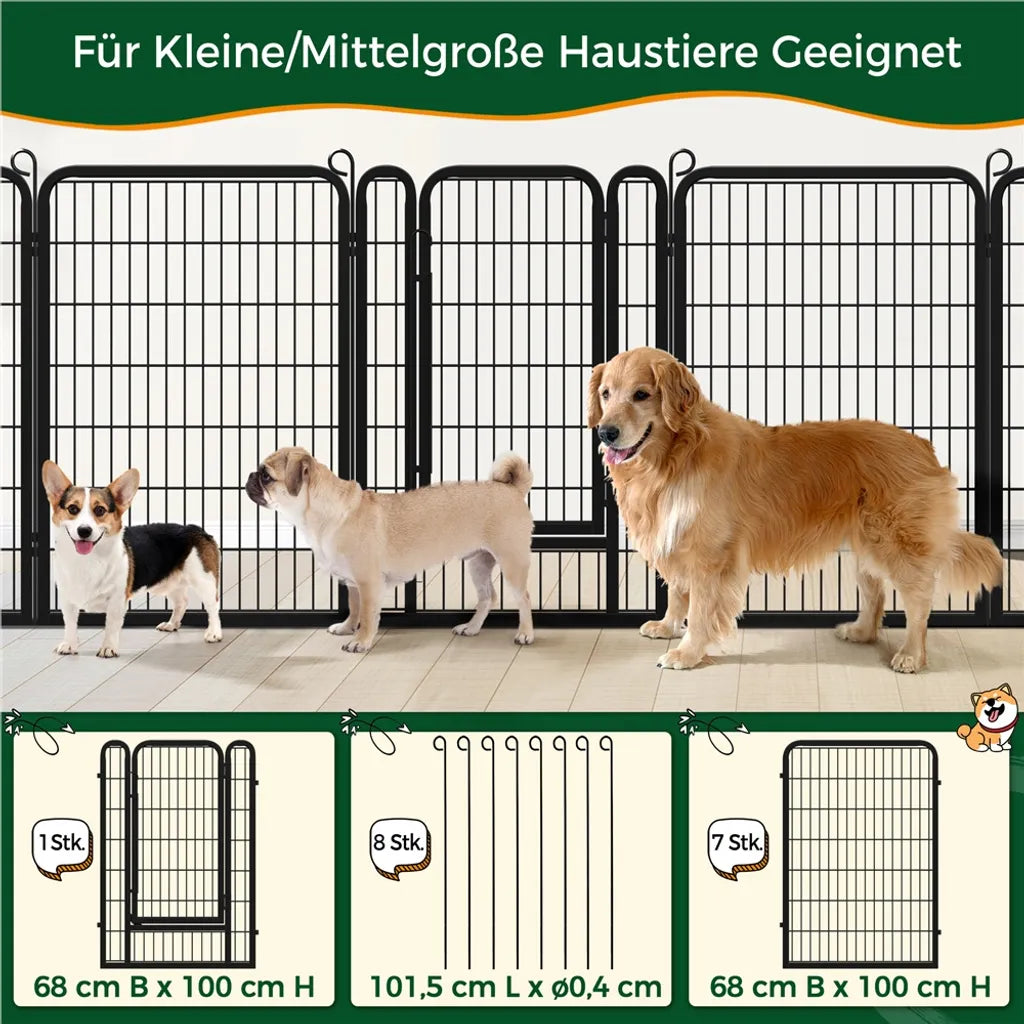 Yaheetech Welpenauslauf 8 Elemente 100 x 68 cm – Schwarz – Zusammenklappbarer Hundeauslauf mit Tür für Welpen und kleine Haustiere
