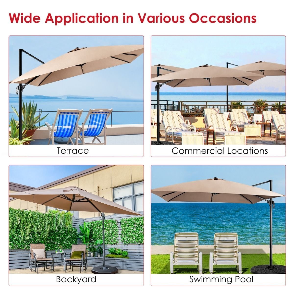 Coast Schwimmender Sonnenschirm - Kippbar - 300 x 300 x 273 cm - Kaffeebraun