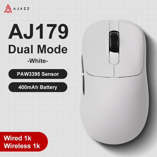 Ajazz AJ179 - Kabellose Gaming-Maus - 26000DPI - Kabelgebunden/2.4G - PAW3395 - Leichtgewicht 58G - Weiß
