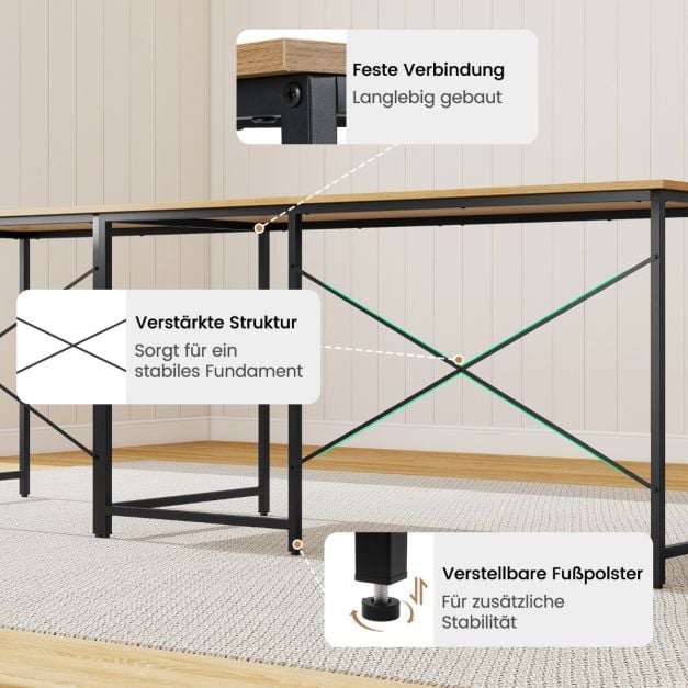 Coast L-förmiger Eckschreibtisch – Auf 240 cm erweiterbar – Monitorhalterung – Naturfarben