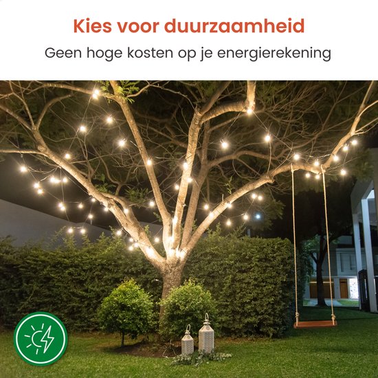 Partizzle 15m wasserdichte Solar Lichterkette - Dimmbar - LED Solar Gartenbeleuchtung - Camping Lichtergirlande - Solar Lichtergirlande für draußen - 2700K / Warm White