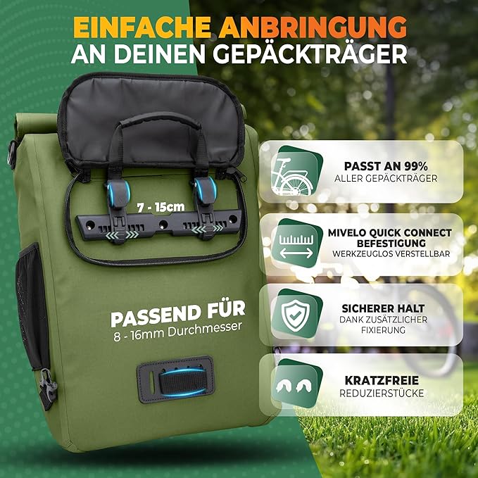 MIVELO - 3-in-1 Wasserdichte Packtasche mit Laptopfach - Olivgrün - 20L