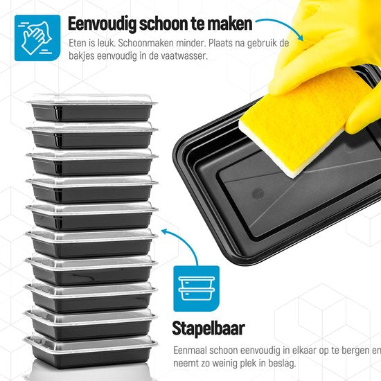 Fitcrafters Meal Prep Trays - Frischhalteschalen - Gefrierschalen - 20 Stück - 1 Abteil - 1L - BPA frei