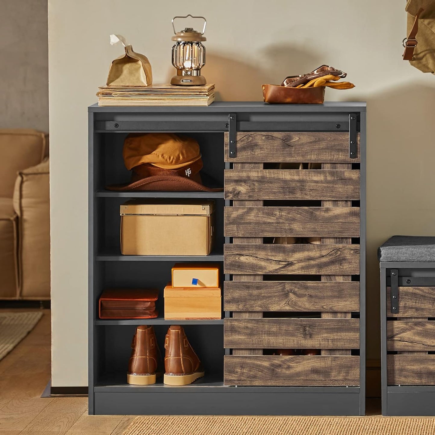 SoBuy Schuhschrank mit Schiebetür - 4 Fachböden - 80x35x89cm - FSB65-HG