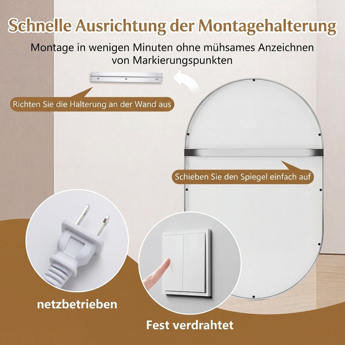Coast Badezimmerspiegel mit LED-Beleuchtung – ovaler Wandspiegel – Antibeschlagfunktion – silber 50 x 80 cm