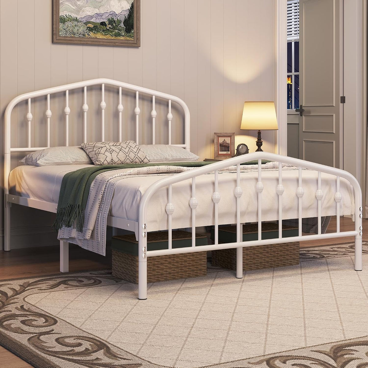 Yaheetech Metallbettgestell mit elegantem Kopfteil – 140 × 200 cm – weiß