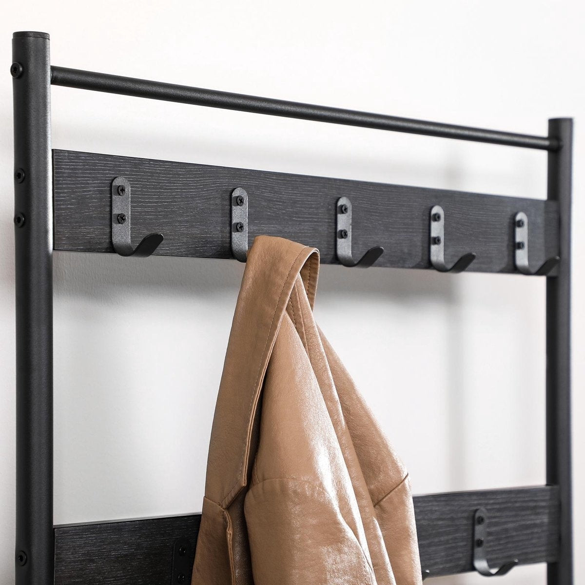 O'DADDYÂ¬Ã† Garderobenständer hochkant - Garderobe mit Schuhablage - 9 Haken 2 Lagen Schuhablage 6 Paar - Garderobe - 70 x 32 x 175 cm - Garderobe schwarz / dunkelgrau