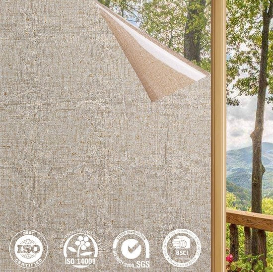 Homewell Fensterfolie HR++ 45x300 - Wärmedämmung & Sonnenschutz - Blendschutz - Statik - Leinenoptik Kaffee