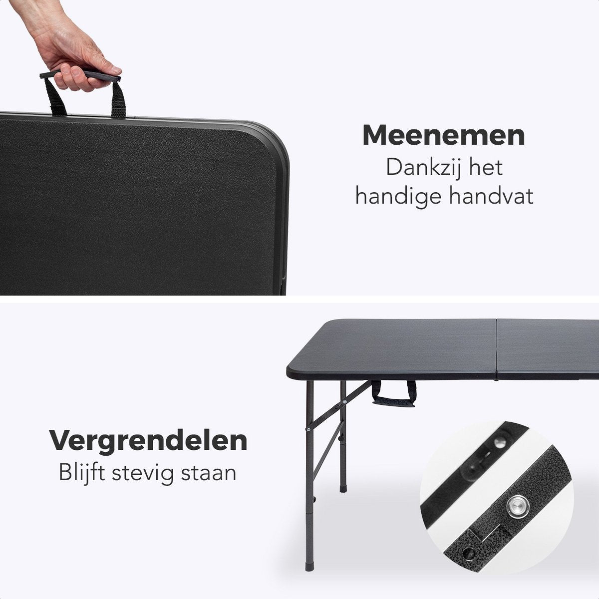 LifeGoods Zusammenklappbarer Tisch - 60x120cm - Campingtisch - Wetterfest - Klapptisch - Schwarz