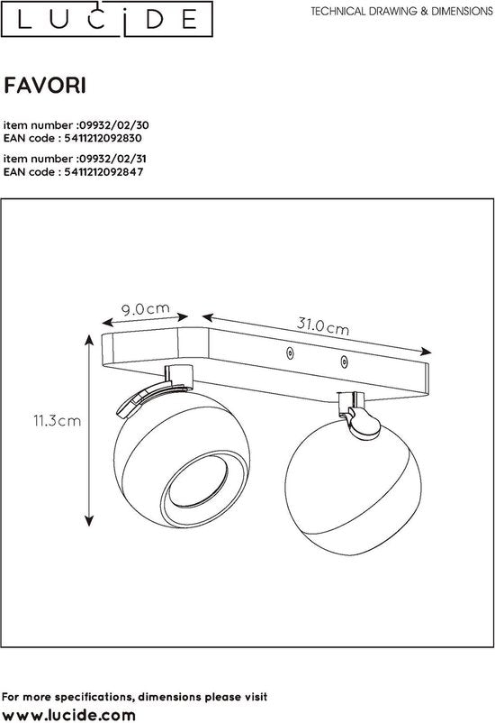Lucide FAVORI – Deckenstrahler (Deckenleuchte) – 2xGU10 – Schwarz