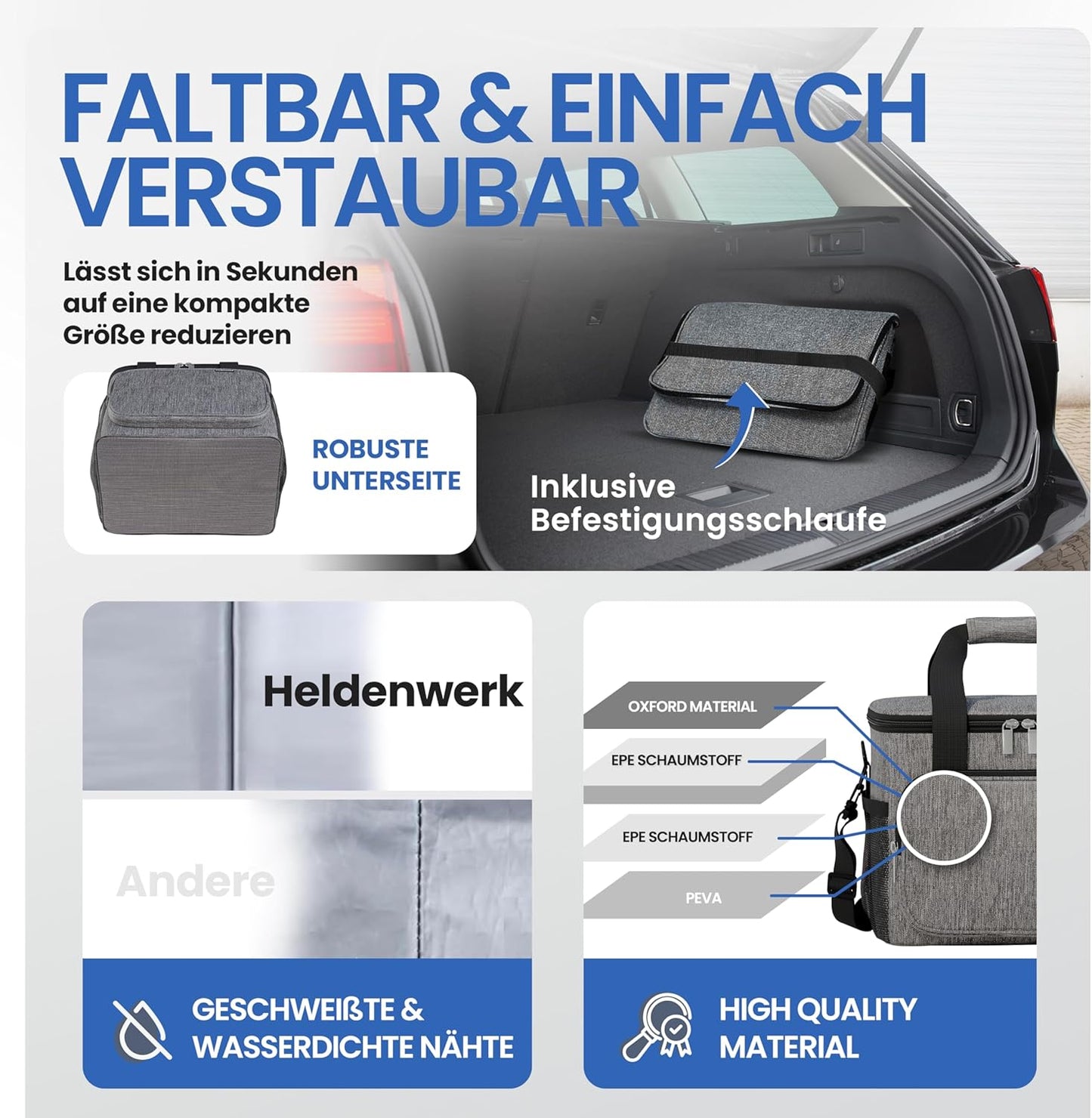 HELDENWERK Faltbare Kühltasche 20L - Isolierte Kühlbox - Auslaufsicher & Wasserdicht - Thermische Picknick- und Lunch-Tasche - Dunkelgrau