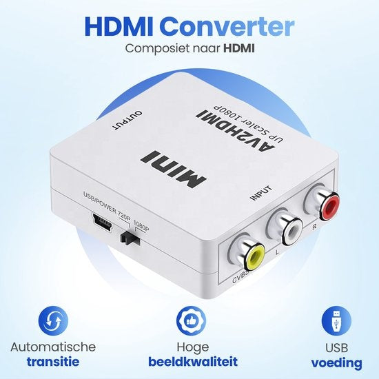 GarpexÂ® AV-zu-HDMI-Adapter - RCA-zu-HDMI-Konverter - AV-zu-HDMI - HDMI-Umschalter - 1080P Full HD - inkl. USB-Stromkabel