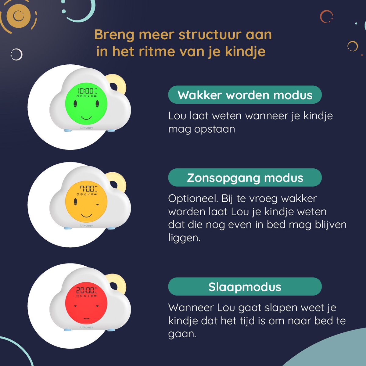 Numsy - Lou Sleep Trainer Kids - Kinderwecker mit Nachtlicht - LED - 16 x 11 x 4 cm - 5W - Cloud