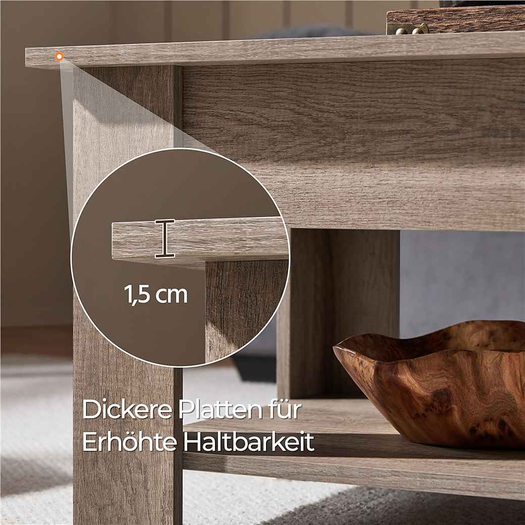 Yaheetech Couchtisch mit Hubplatte – Grau – 98 x 50 x 41,8/56 cm – Höhenverstellbar mit Stauraum