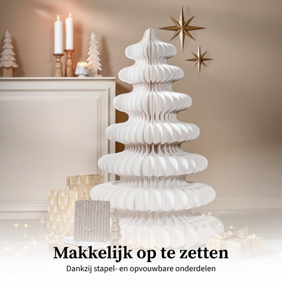 Mica Decorations Papier-Weihnachtsbaum – Zusammenklappbarer künstlicher Weihnachtsbaum – H 152 x Ø 104 cm – Weihnachtsdekoration – 100 % FSC – Weiß