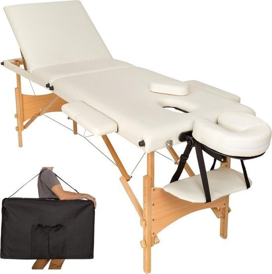 tectake - Mobile Massageliege Behandlungsliege - 3 Zonen - 5 cm dick - inkl. schwarzer Tragetasche - beige - 401465
