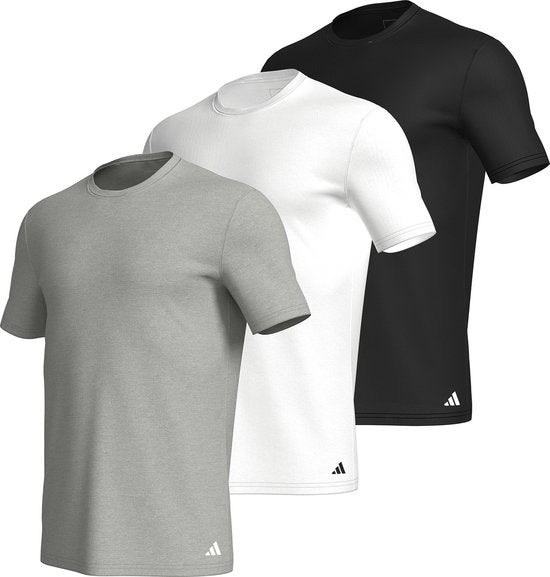 adidas Sportswear 3er-Pack T-Shirt mit Rundhalsausschnitt – Active Core Cotton – Unterhemd für Herren – schwarz/weiß/grau meliert