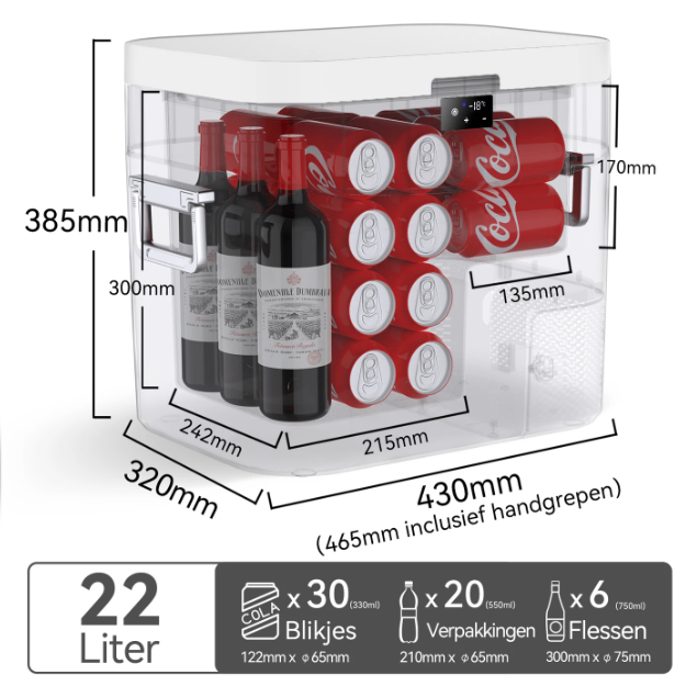 Bingi Mini-Kühlschrank für das Auto, 22 l – Kompressor – 12 V/24 V/230 V – -18 °C bis 15 °C