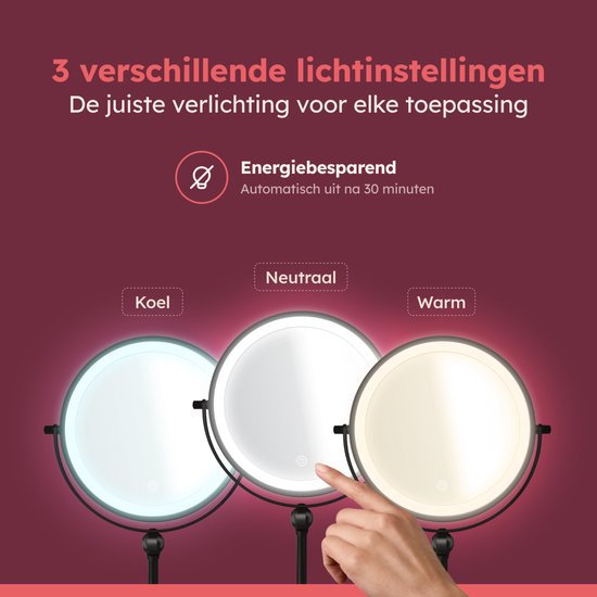 Fraay® Make-up-Spiegel mit LED-Beleuchtung – 10-fache Vergrößerung – Vergrößerungsspiegel mit Licht – Wiederaufladbar – Rasierspiegel – Badezimmerspiegel – Schwarz