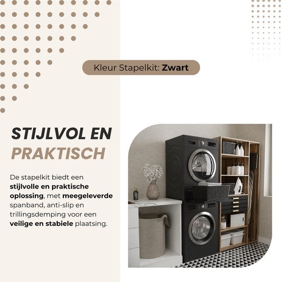 Dastium Home – Schwarzes Stapelset für Waschmaschine und Trockner – Stapelset für Waschmaschine und Trockner – Zwischenstück für Waschmaschine und Trockner – Universal – Schwarz