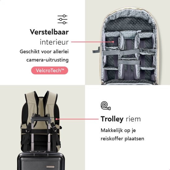 ONYX Kameratasche mit Laptop-Fach - SLR-Kamerarucksack - Spritzwassergeschützt - Drohnen - Hartschalen-Reisetasche - Beige