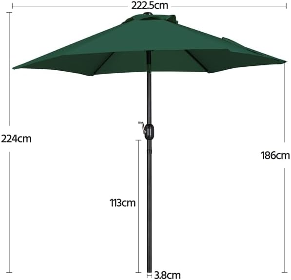 Yaheetech Gartenschirm 222,5 cm – Neigbar – Mit Kurbel – Polyester – Wasserdicht