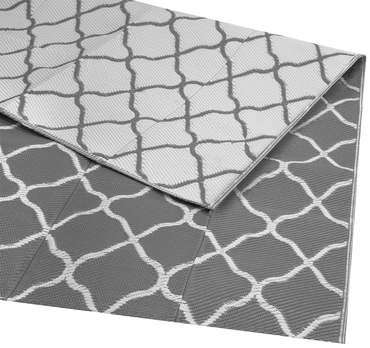 LifeGoods Teppich für den Außenbereich - 152x230CM - Gartenteppich - Teppich für den Außenbereich - Reversibel - Inkl. Tragetasche - Mit Muster - Grau/Weiß