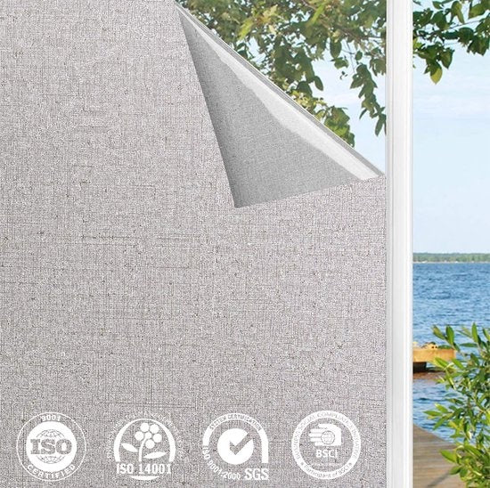Homewell Raamfolie HR++ 75x300 - Isolerend & Zonwerend - Anti inkijk - Statisch - Linnenlook Grijs 70x300