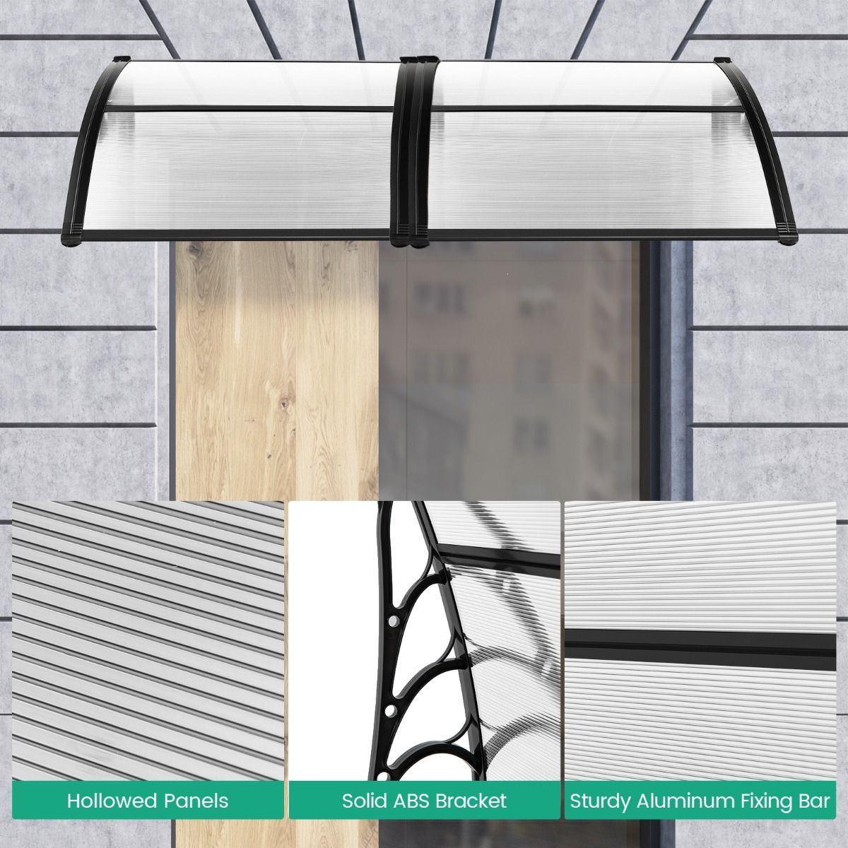 Coast Terrassentür-Markise – Schutz vor Sonne und Regen – Polycarbonat-Paneel – grau – 102 x 99 cm