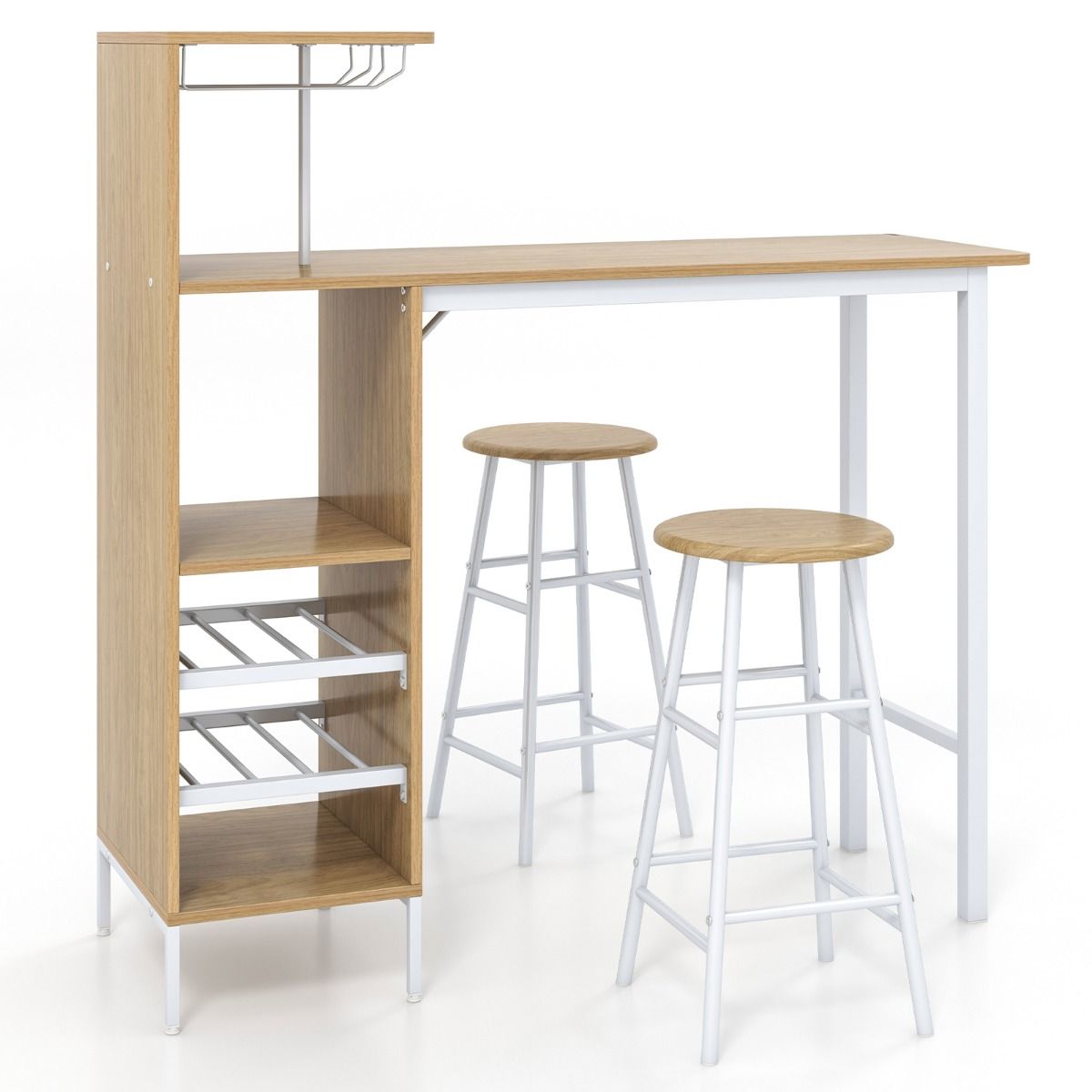 Coast Bartisch mit 2 Hockern – Weinregal für 6 Flaschen – Bistrotisch für Wohnzimmer und Küche – 120 x 40 x 121,5 cm – Naturfarben