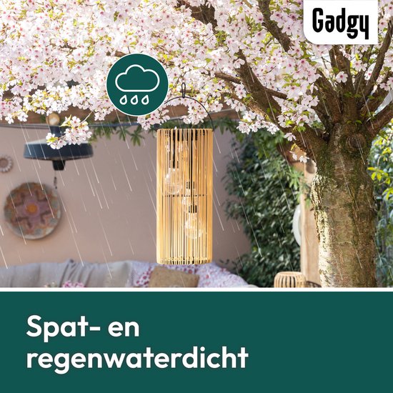 Gadgy Solar-Gartenbeleuchtung mit Solarenergie – Rattan-Laterne für den Außenbereich – Hängeleuchte oder Tischlampe – Spritzwassergeschützt – Stimmungsbeleuchtung für Garten, Balkon oder Terrasse – Braun – Ø 17 x 41 cm – Tag-/Nacht-Sensor