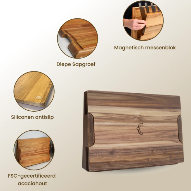 CookingTotem DuoBlock 2-in-1-Messerblock und Schneidebrett – Kompaktes Design – Exklusive Messer