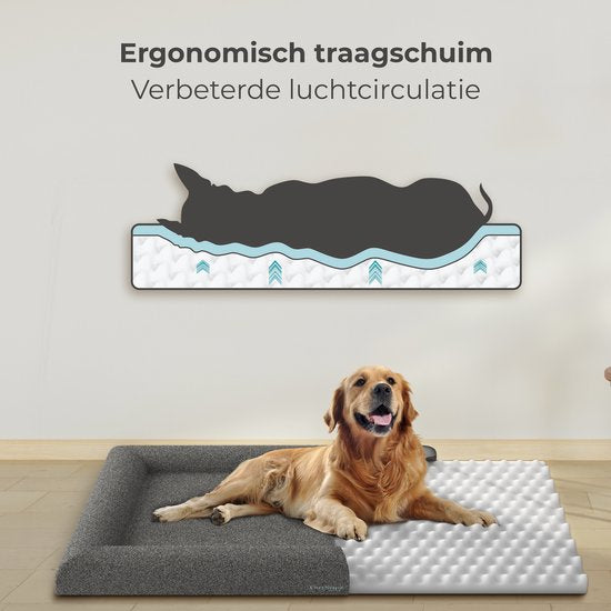 CozySense® Orthopädischer Hundekorb - 90 x 54 cm - Größe L - Bouclé-Stoff - Wasserdichtes Hundebett mit waschbarem Bezug - Als Sitzkissen geeignet - Grau