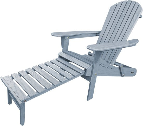 AXI Alexa Adirondack-Stuhl Grau – Mit Fußhocker – Loungesessel aus Holz mit Armlehnen – Zusammenklappbar – Hohe Rückenlehne – Gartenstuhl – 147 x 78,5 x 89 cm – 100 % FSC-zertifiziertes Hemlock-Holz