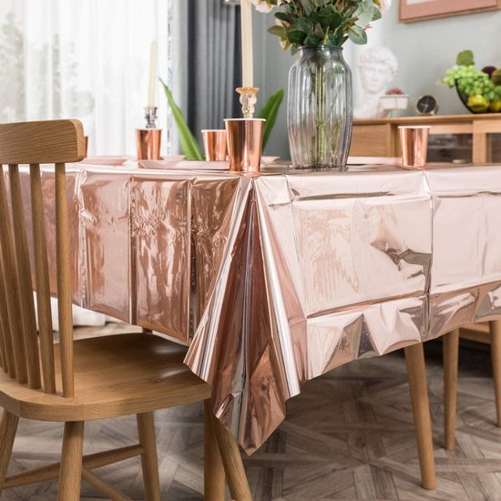 Partizzle 2x Rose Gold Plastic Disposable Tablecloth Set - Geburtstag Hochzeit Sweet 16 Dekorationen - Party Dekorationen - 274 x 137 cm