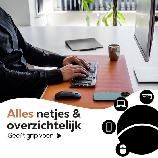 WURK Professional Schreibtischunterlage Kunstleder - Schreibtisch-Organizer - Schreibtischzubehör - Mauspad XXL- Inklusive Kabelclip - 80x40 - Cognacbraun