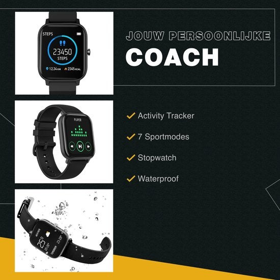 Zoluko Smartwatch für Männer & Frauen - Sportuhr mit Fitness-Tracker - Schrittzähler Uhr - Fitness Uhr - Smartwatch Android - Smartwatch iOS - Schwarz