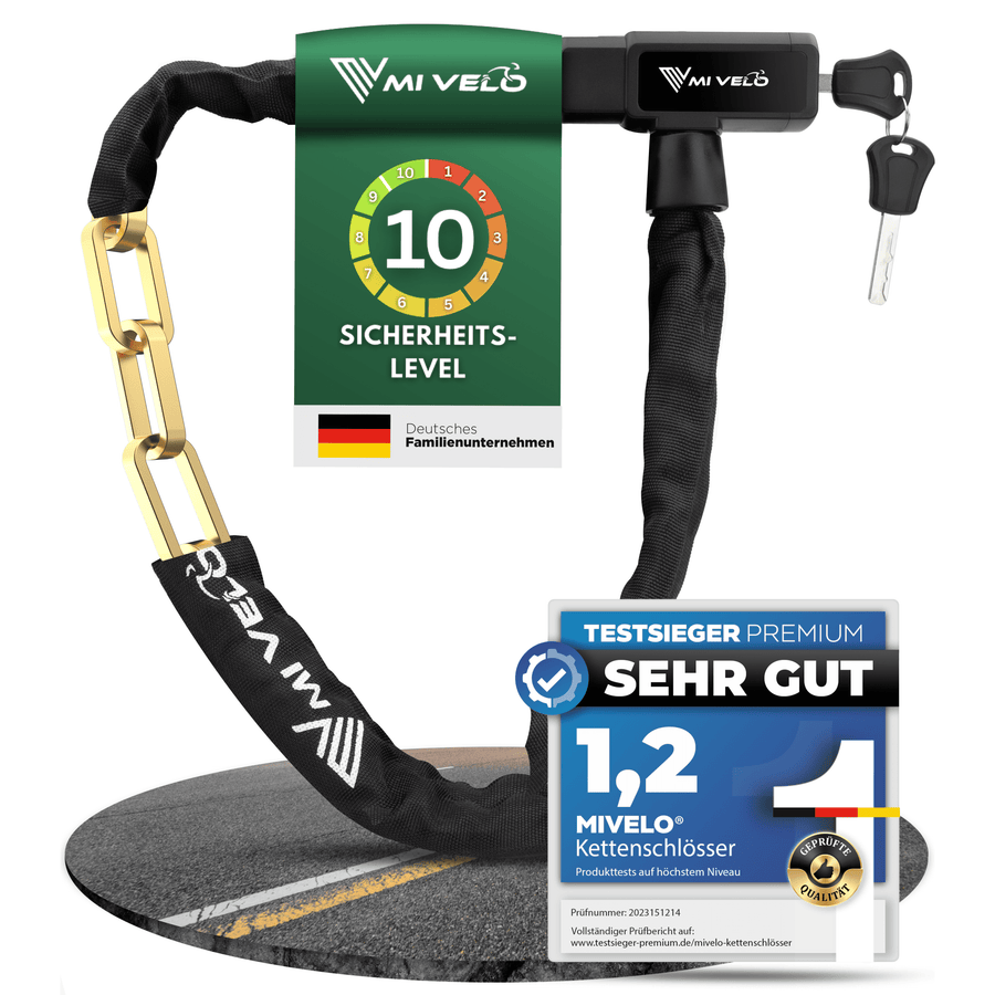 Mi Velo Kettenschloss - gehärteter Stahl & Staubschutz - 100 cm - Schwarz