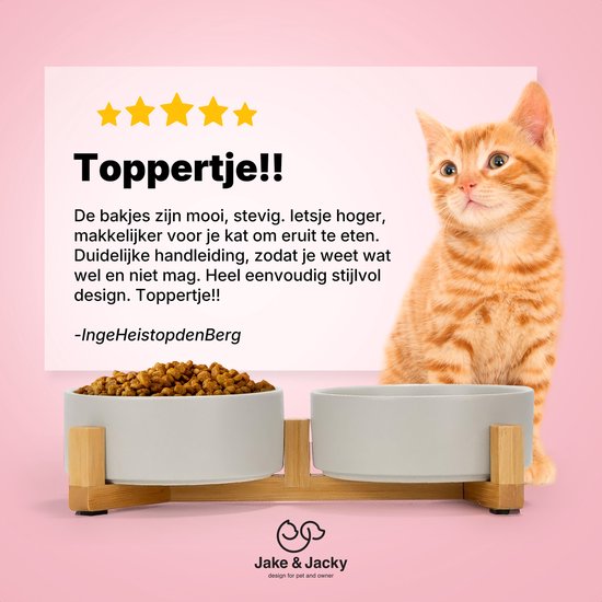 Jake and Jacky Fressnapf Katze und Hund Keramik - Fressnäpfe doppelt mit Ständer - Trinknapf - 2x 400 ml - Grau